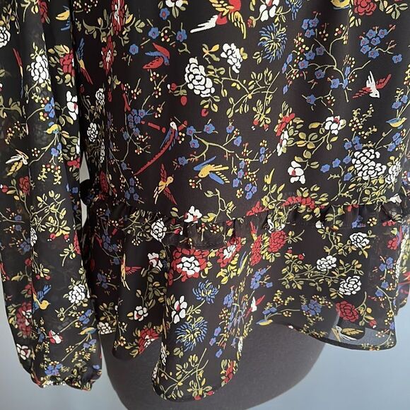 Madewell Sheer-Sleeve Ruffle Peplum Top in Finch Floral. Small. - Picture 6 of 10